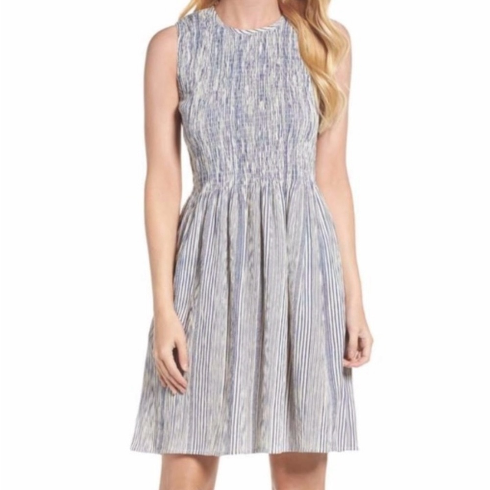 French Connection Striped Blue and‎ White Midi Dress